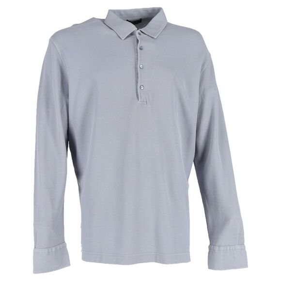 Loro Piana Long Sleeve Polo Shirt in Grey Cotton